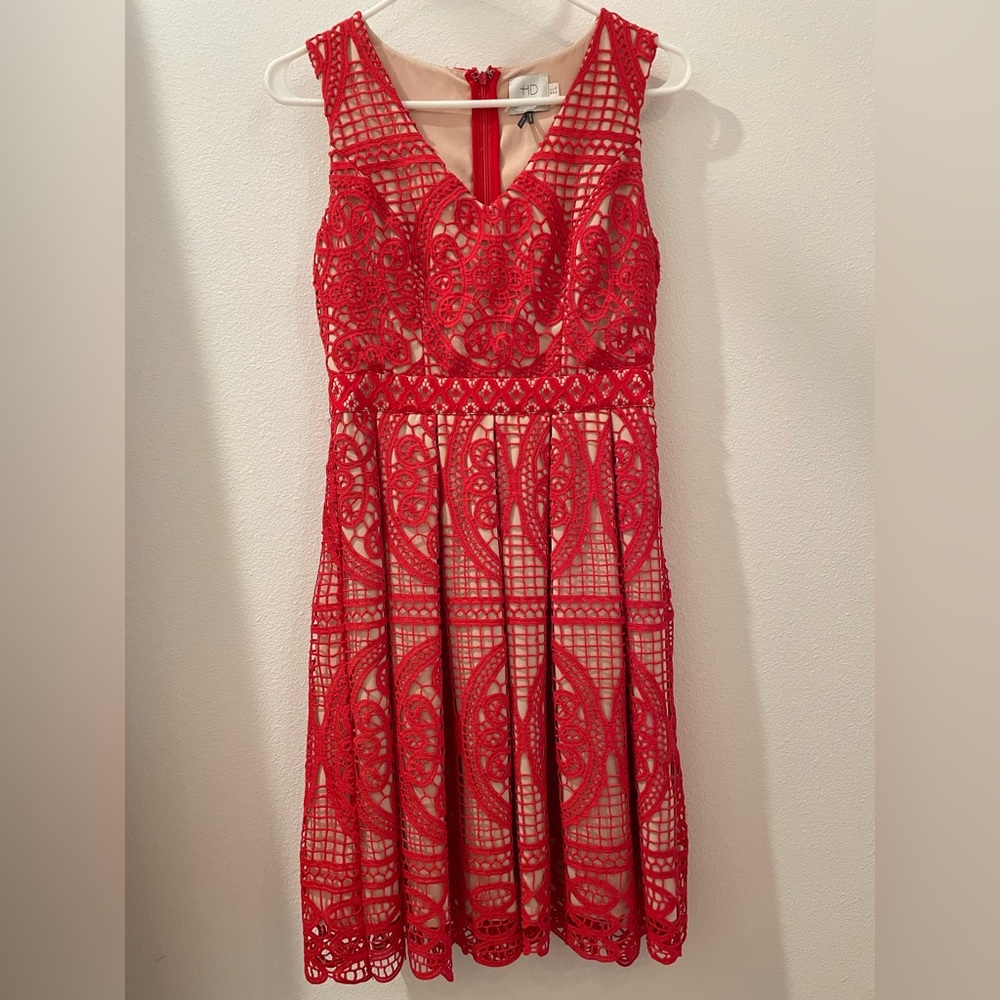 Anthropologie HD in Paris Red Lace Dress